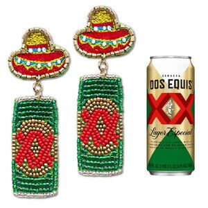 Dos Equis Mexican Beaded Beer Can Sombrero Earrings